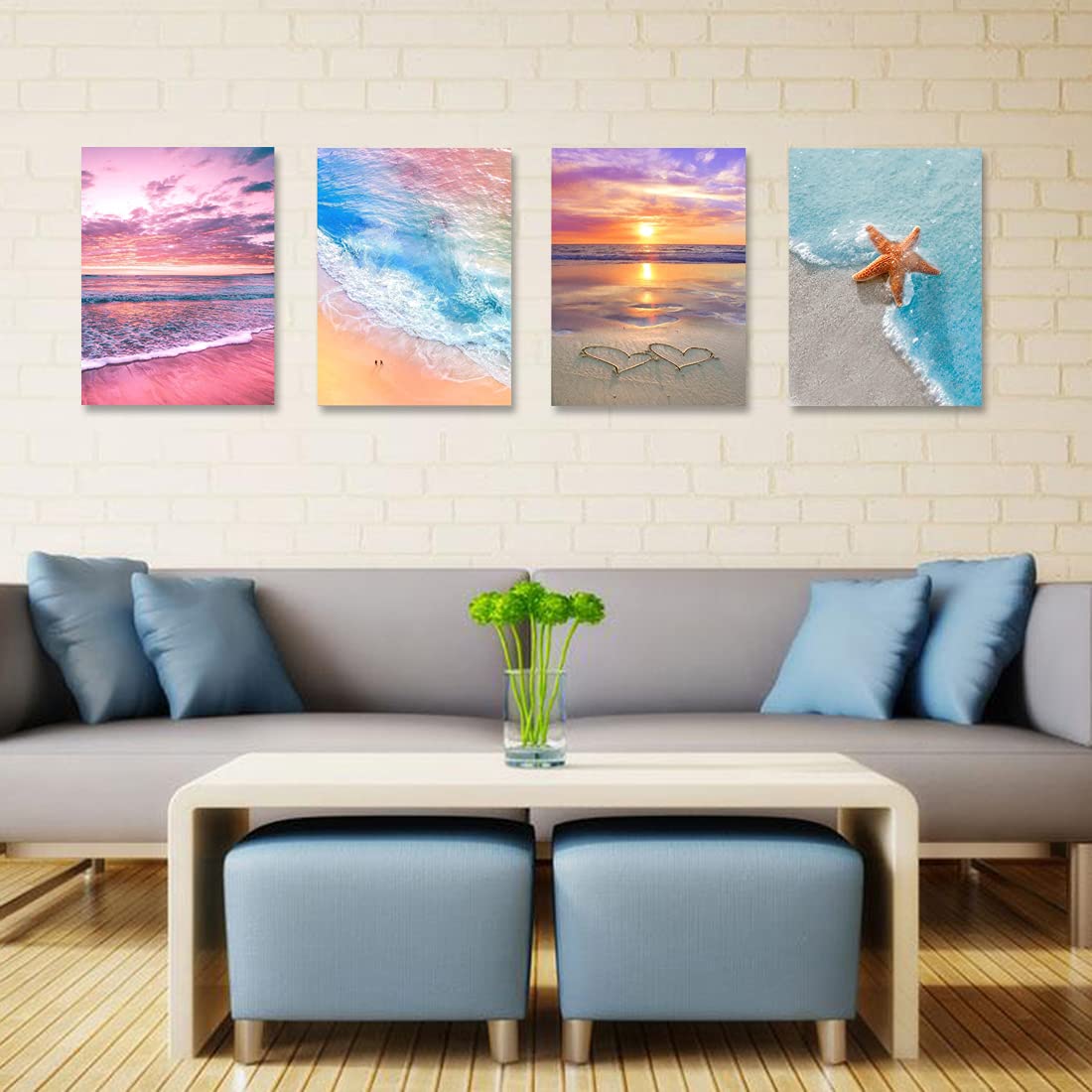 Muzagroo Art 5D Diamond Painting Kits for Adults, DIY Diamond Art Kits for Beginners, Turtle Diamond Dot Kits Gem Arts and Crafts for Living Room, Gem Painting Bedroom 4 PCS Wall Art
