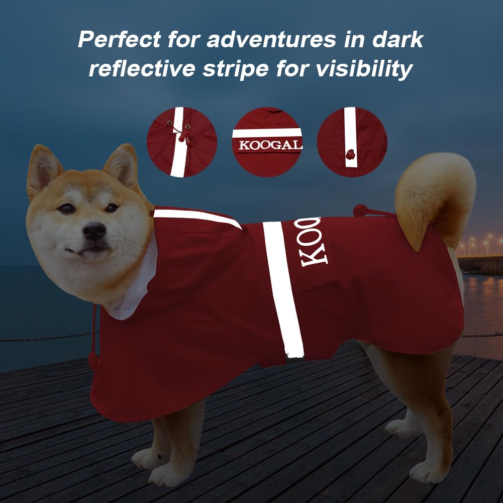 KOOGAL Waterproof Dog Raincoat with Hood Reflective Design with Leash Hole, Adjustable Reflective Jacket,Rain Poncho, Breathable and Lightweight, Suitable for Rainy Day Walking
