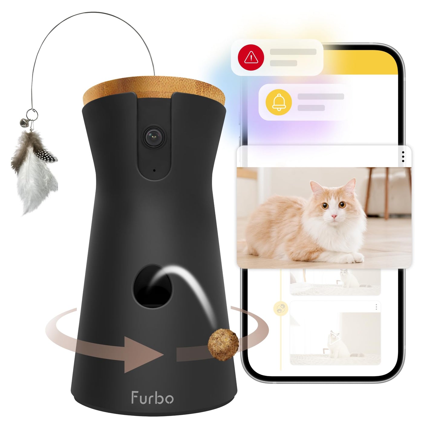Furbo 360° Pet Camera w/Home Safety Package [PREMIUM W/SUBSCRPITION] Smart Pet Monitor w/App for Pet & Home, Rotating 360° View, Colour Night Vision, Auto-Tracking, Treat-toss, Barking, Smart Alert