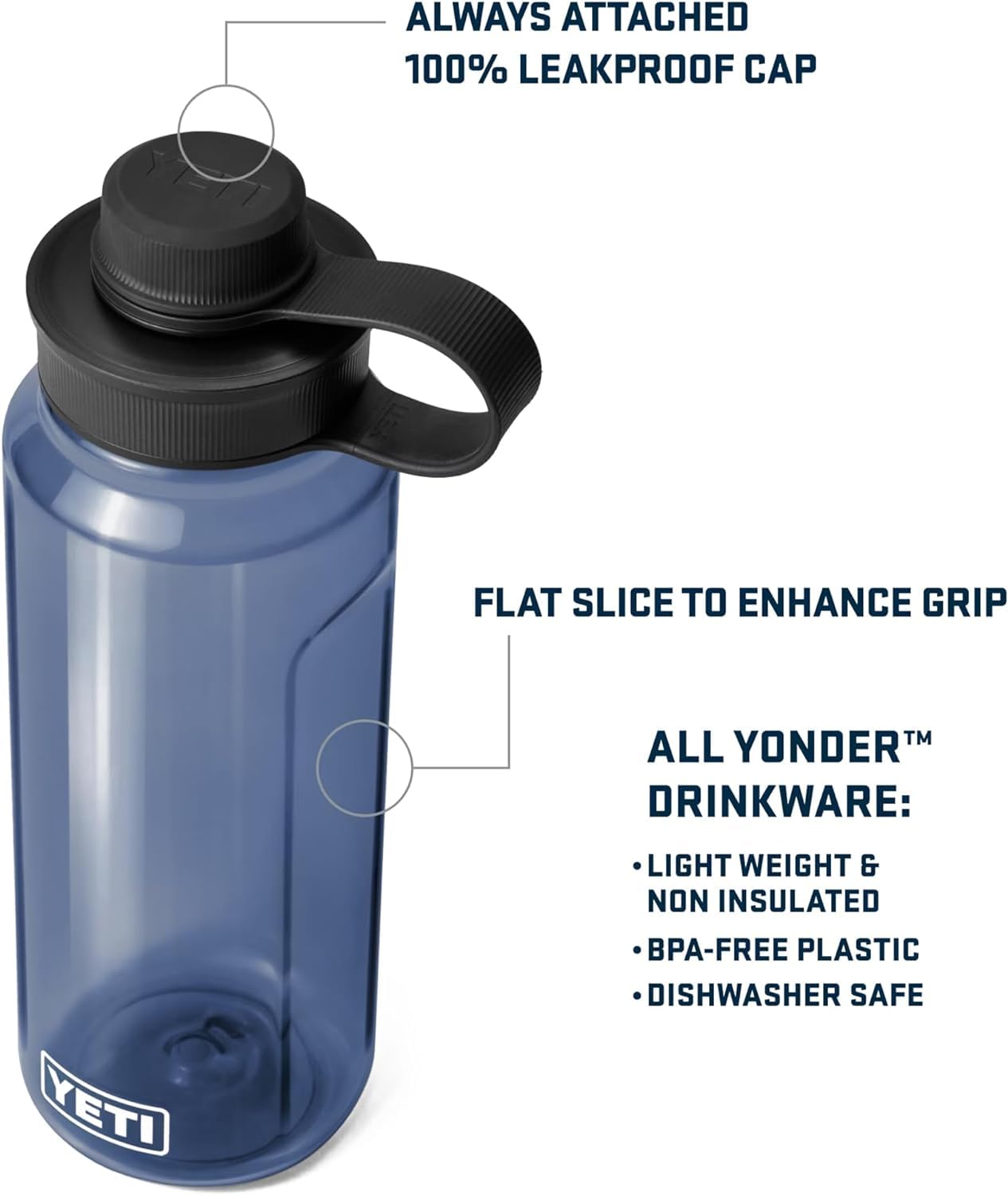 YETI Yonder Water Bottle with Leakproof Tether Cap, Lightweight and BPA-Free, 34 oz (1 L)