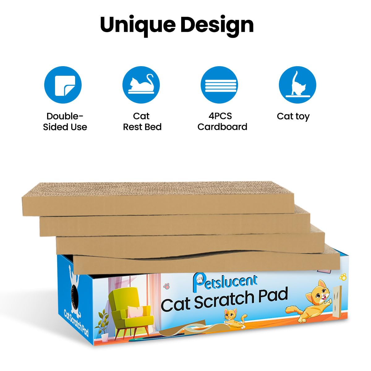 Petslucent Cat Scratcher, 26.8 Inch L Shape Cat Scratching Board with Box, Cat Scratching Cardboard with Ball Toy for Indoor Cats, Large Size
