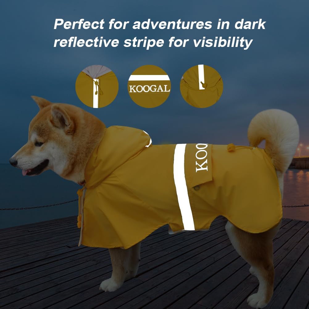 KOOGAL Waterproof Dog Raincoat with Hood Reflective Design with Leash Hole, Adjustable Reflective Jacket,Rain Poncho, Breathable and Lightweight, Suitable for Rainy Day Walking