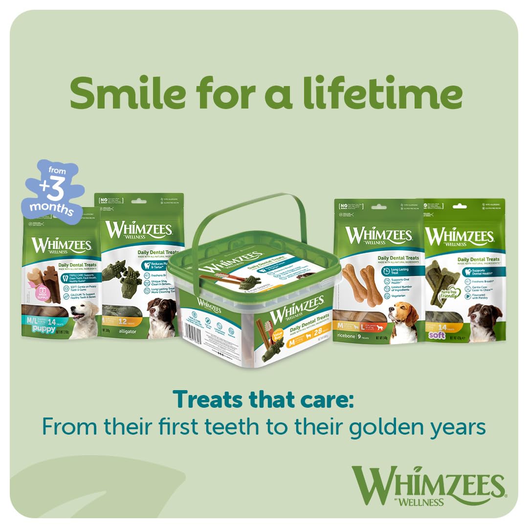 WHIMZEES By Wellness Rice Bone, Dog Dental Sticks, 9 Pieces, Size M/L, Dog Chews for Medium to Large Breeds, Natural, Gluten-Free, Rawhide-Free, Vegetarian