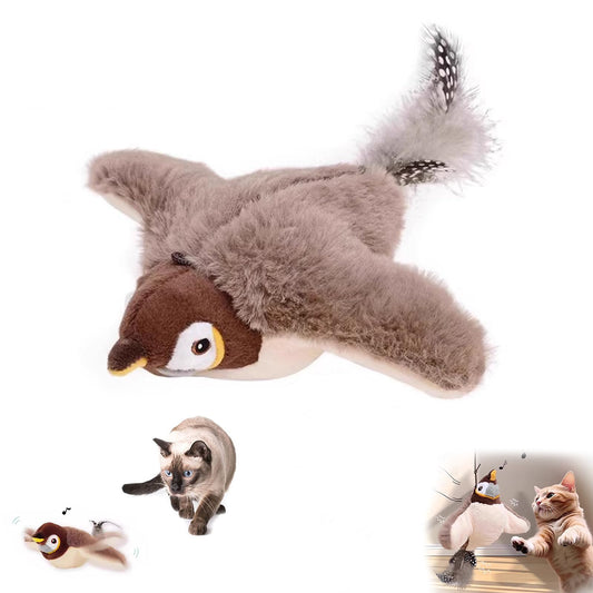 Cat Toys, Interactive Chirping Bird Cat Toy Flapping Wings, Simulated Electric Flying Bird Cat Toy, Touch Activated, Rechargeable Flying Bird Cat Toy for Indoor Cats (Sparrow)