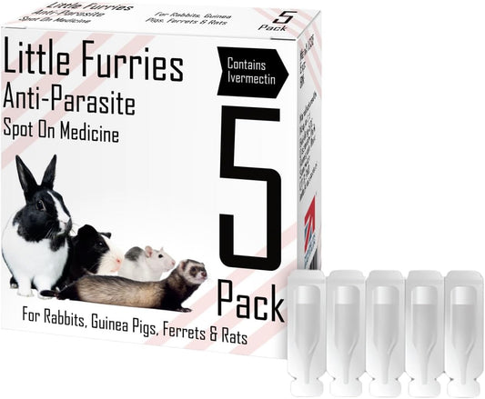 Little Furries - 5 PIPETTES - Anti-Parasite Spot-On - Treat Rabbits, Guinea Pigs, Ferrets, & Rats Over 300 g - Kills Lice, Mice, Fleas, & Roundworms