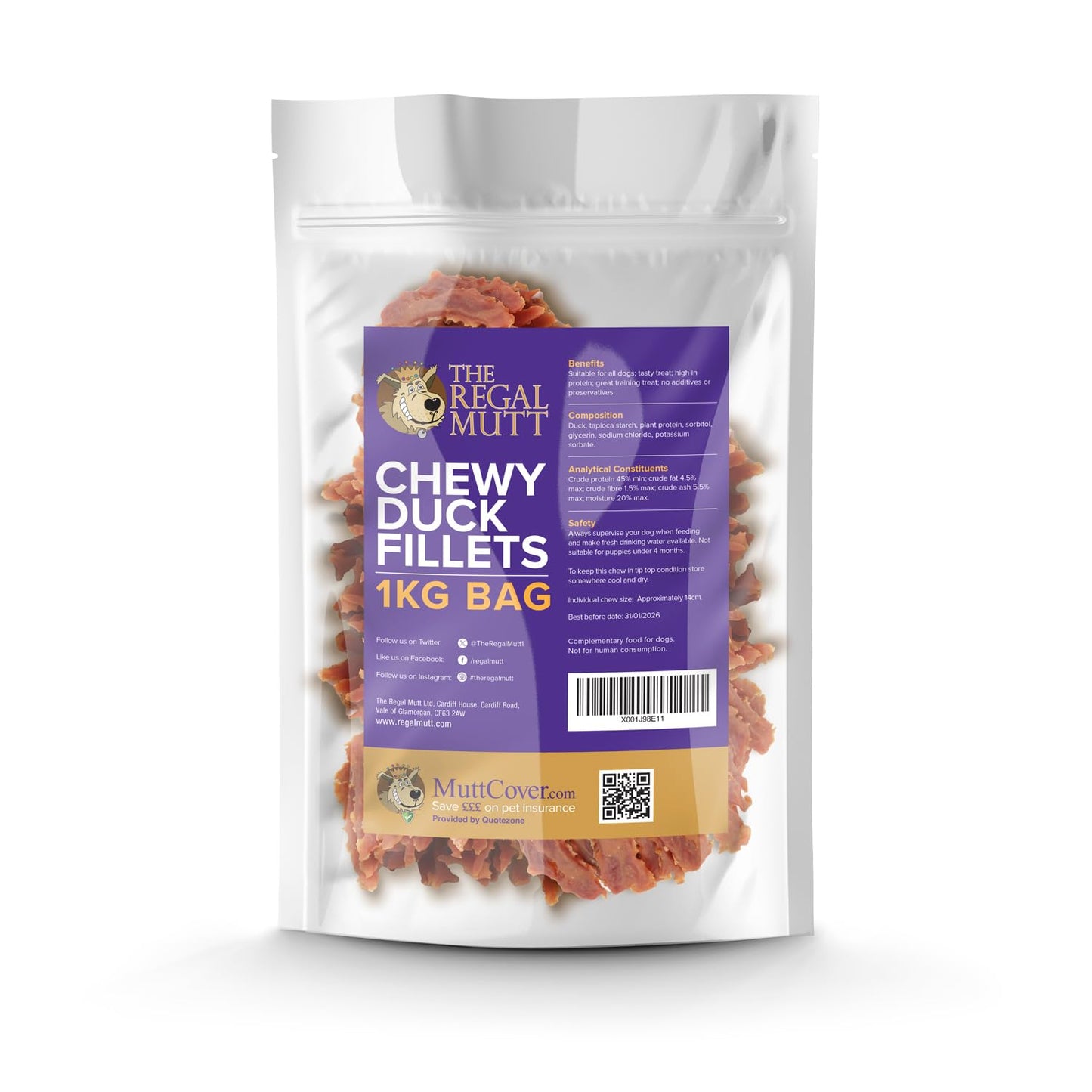 The Regal Mutt - Chewy Duck Fillets - 1kg Bag