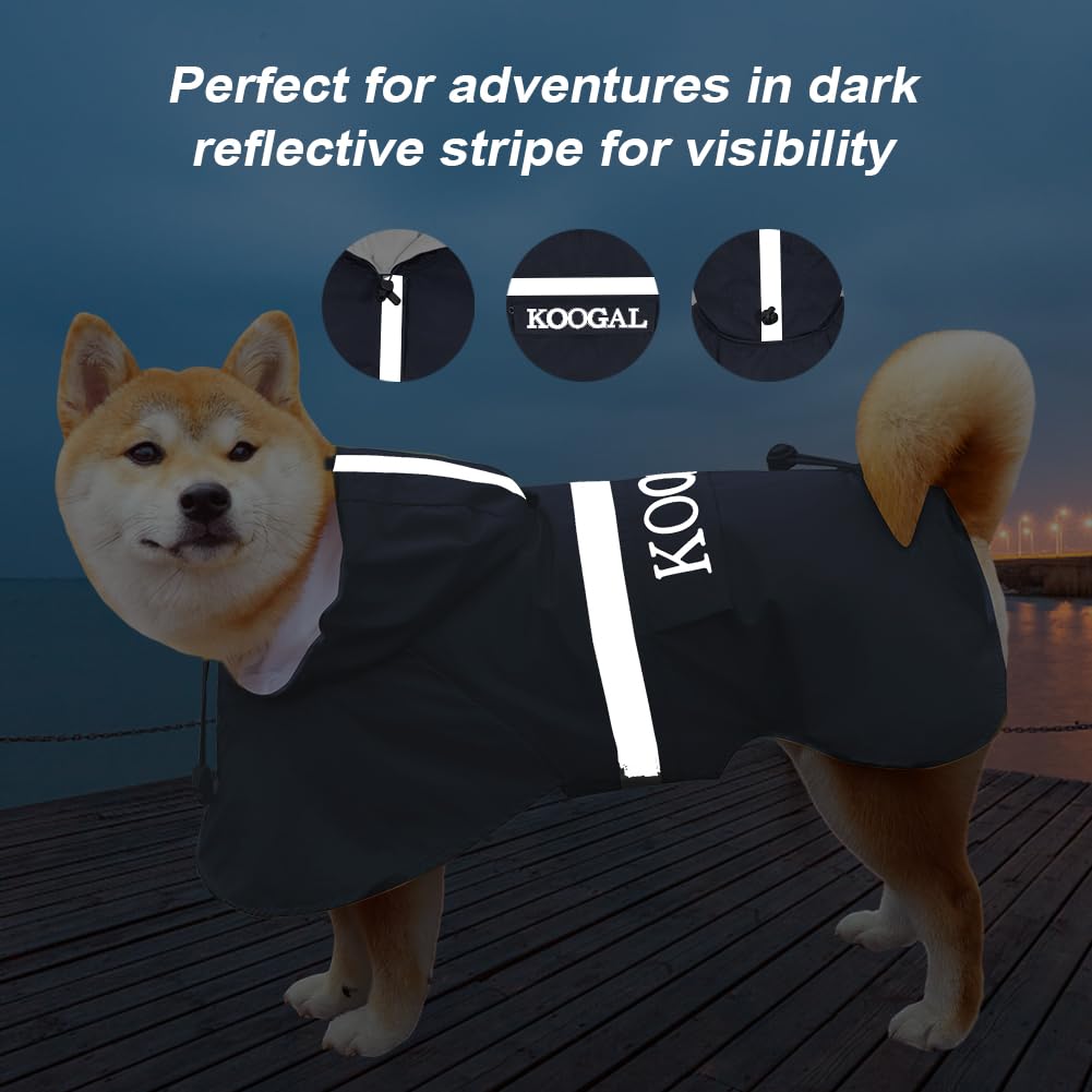 KOOGAL Waterproof Dog Raincoat with Hood Reflective Design with Leash Hole, Adjustable Reflective Jacket,Rain Poncho, Breathable and Lightweight, Suitable for Rainy Day Walking