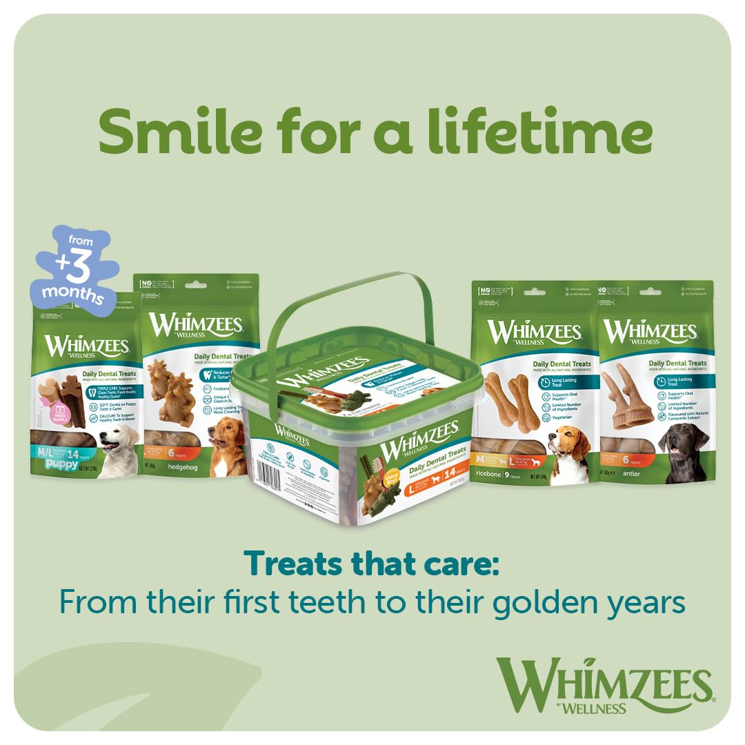 WHIMZEES By Wellness Rice Bone, Dog Dental Sticks, 9 Pieces, Size M/L, Dog Chews for Medium to Large Breeds, Natural, Gluten-Free, Rawhide-Free, Vegetarian
