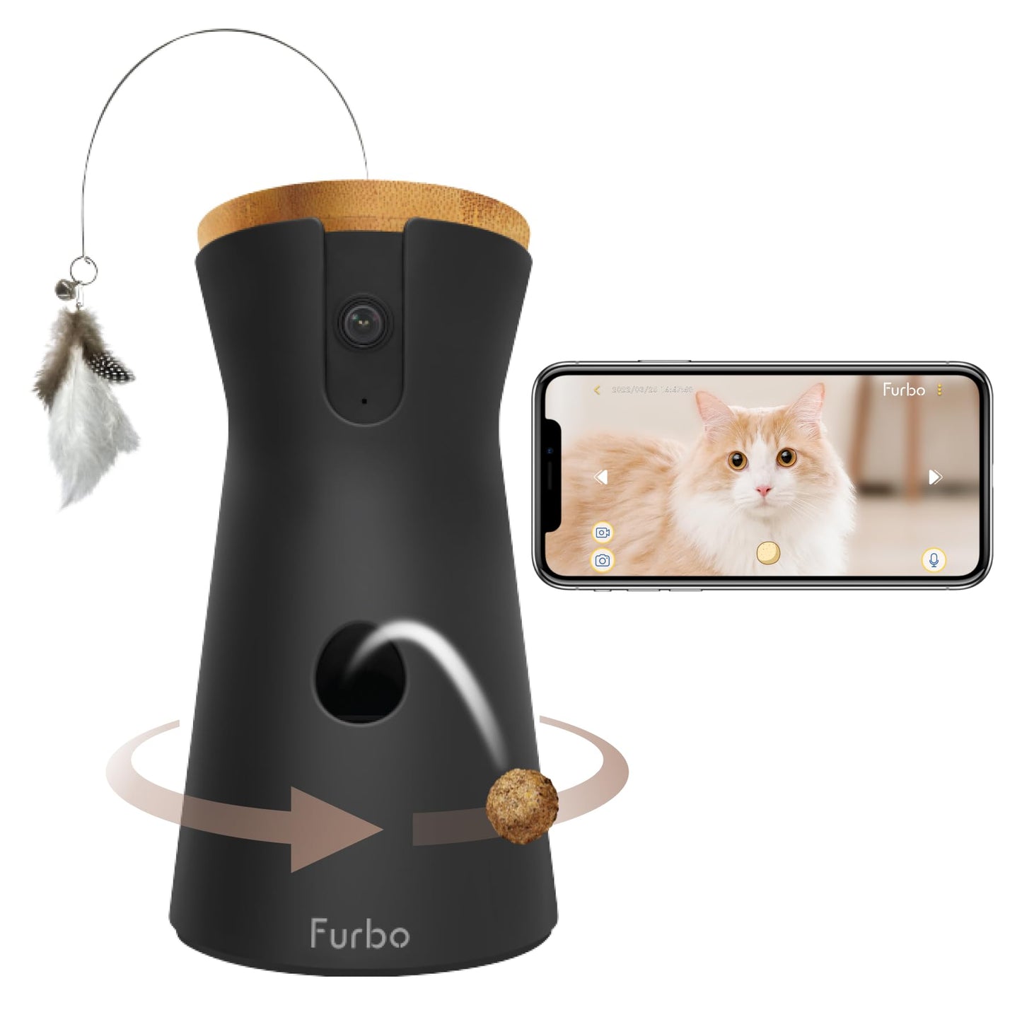 Furbo 360° Dog Camera w/Home Safety Package [PREMIUM W/SUBSCRPITION] Smart Pet Monitor w/App for Dog & Home, Rotating 360° View, Colour Night Vision, Auto-Tracking, Treat-toss, Barking, Smart Alert