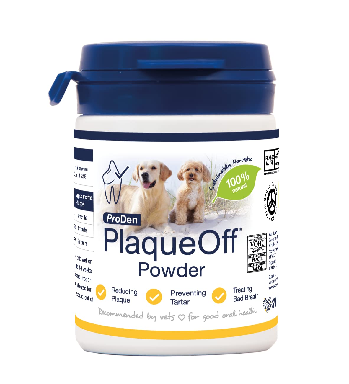 ProDen PlaqueOff Powder for Dogs & Cats, Tartar & Bad Breath Remover with 100% Natural Teeth Plaque Remover 180 g