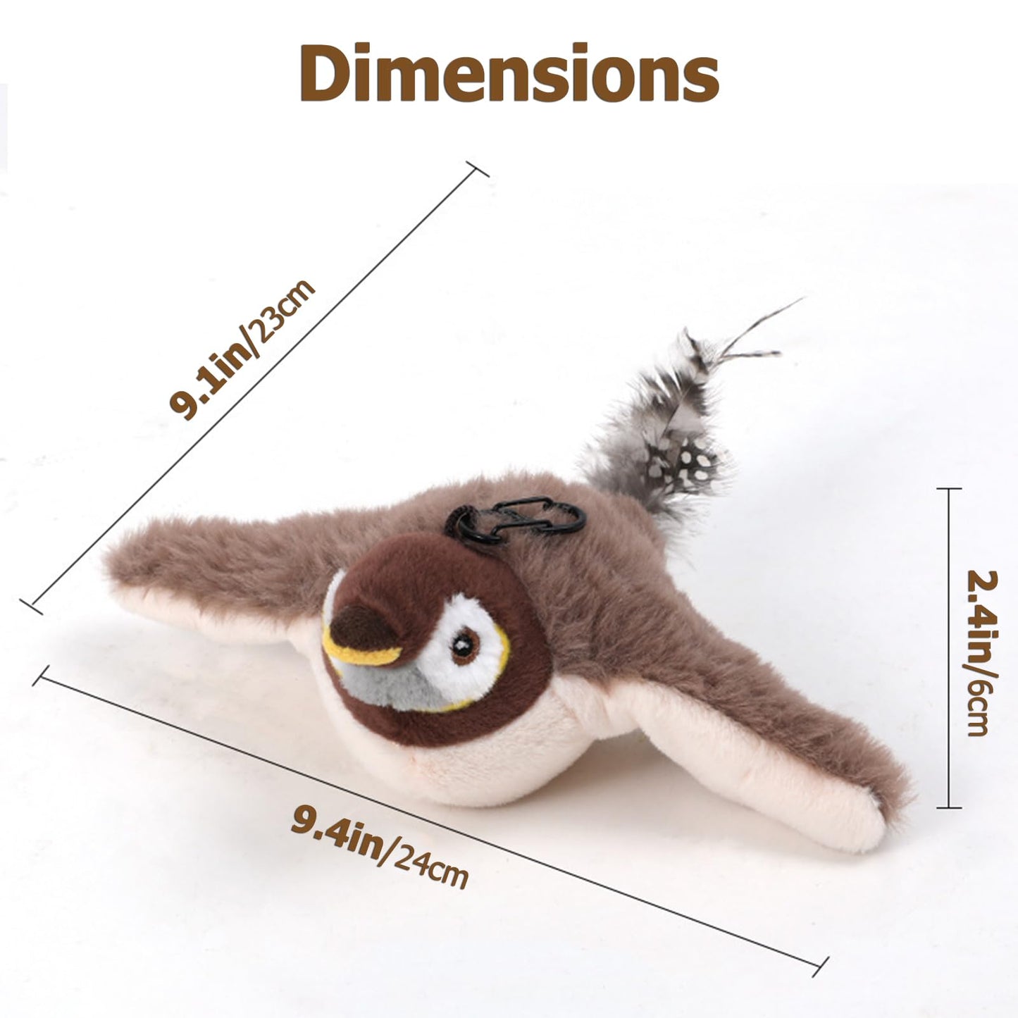 Cat Toys, Interactive Chirping Bird Cat Toy Flapping Wings, Simulated Electric Flying Bird Cat Toy, Touch Activated, Rechargeable Flying Bird Cat Toy for Indoor Cats (Sparrow)