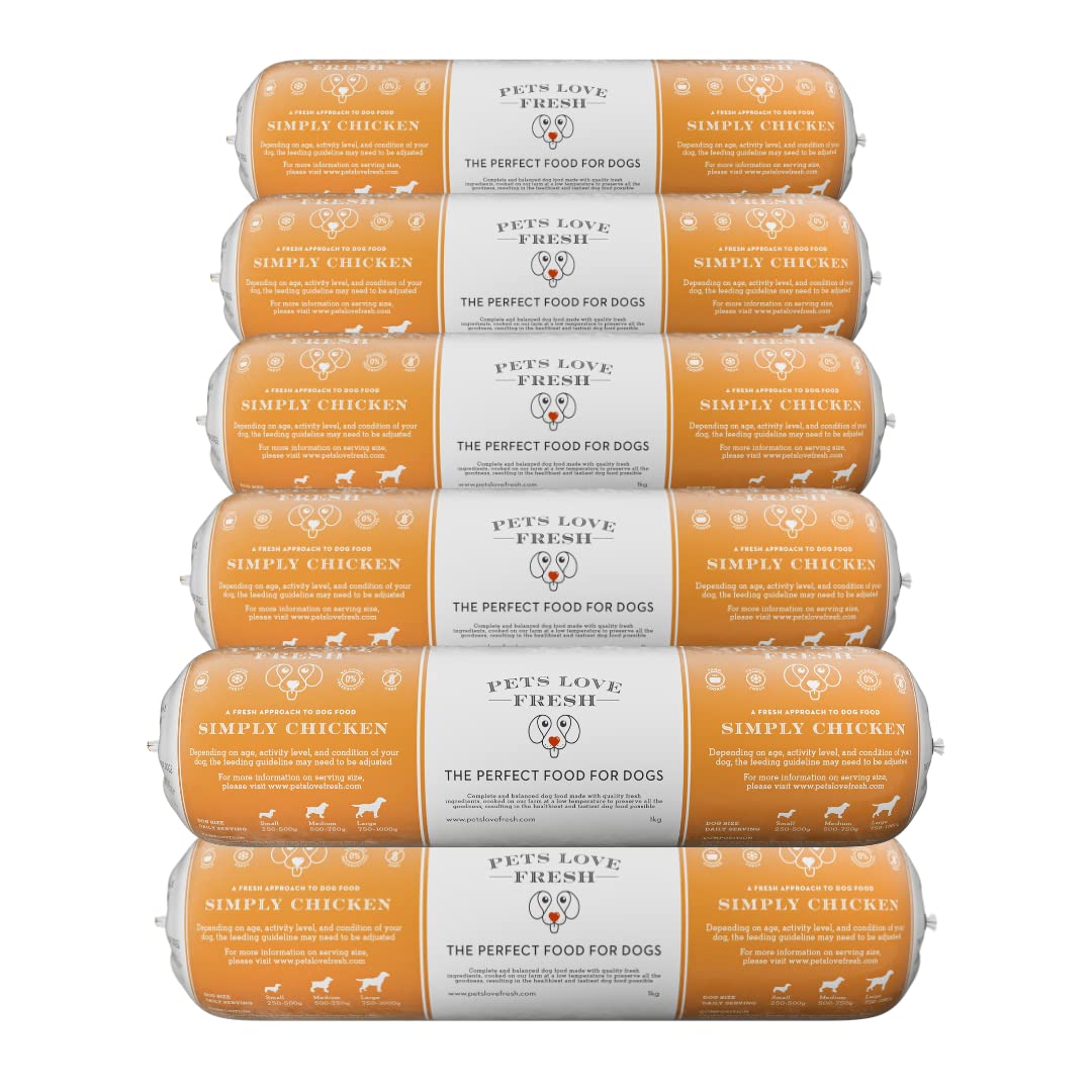 Healthy & Tasty Fresh Dog Food by Pets Love Fresh - 100% Natural - Real British Meat - Zero Preservatives - SimHealthy & Tasty Fresh Dog Food by Pets Love Fresh - 100% Natural - Real British Meat - Zero Preservatives - Simply Chicken (5 x 600g chub rolls)