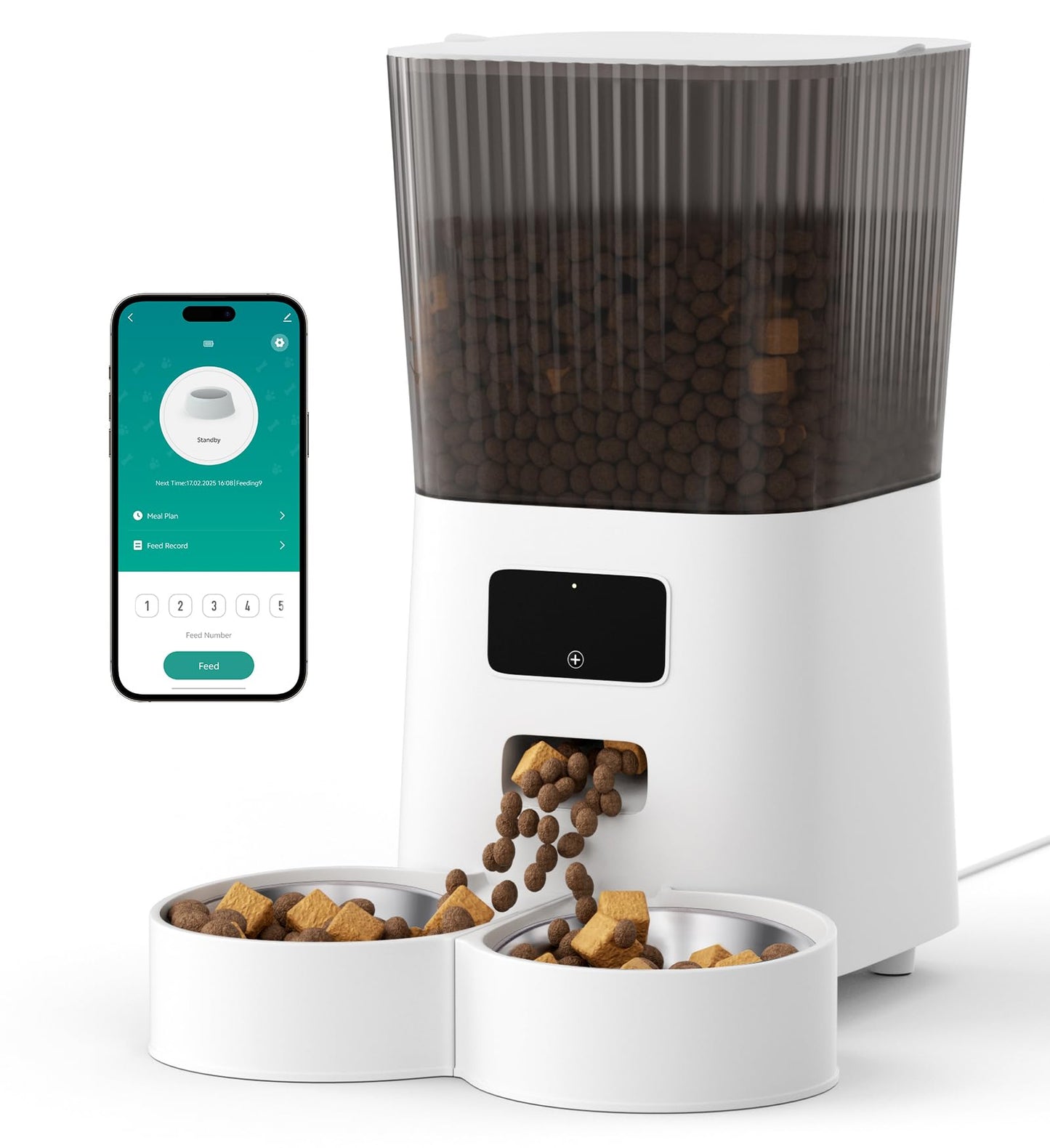 5L Cat Feeder Automatic with Timer, Automatic Cat Feeder, 1-9 Meals Per Day, Cats Food Dispenser with 2 Bowl, Auto Pet Feeder for 2 kittens and Small Dogs, Dual Power Supply     FREE DELIVERY