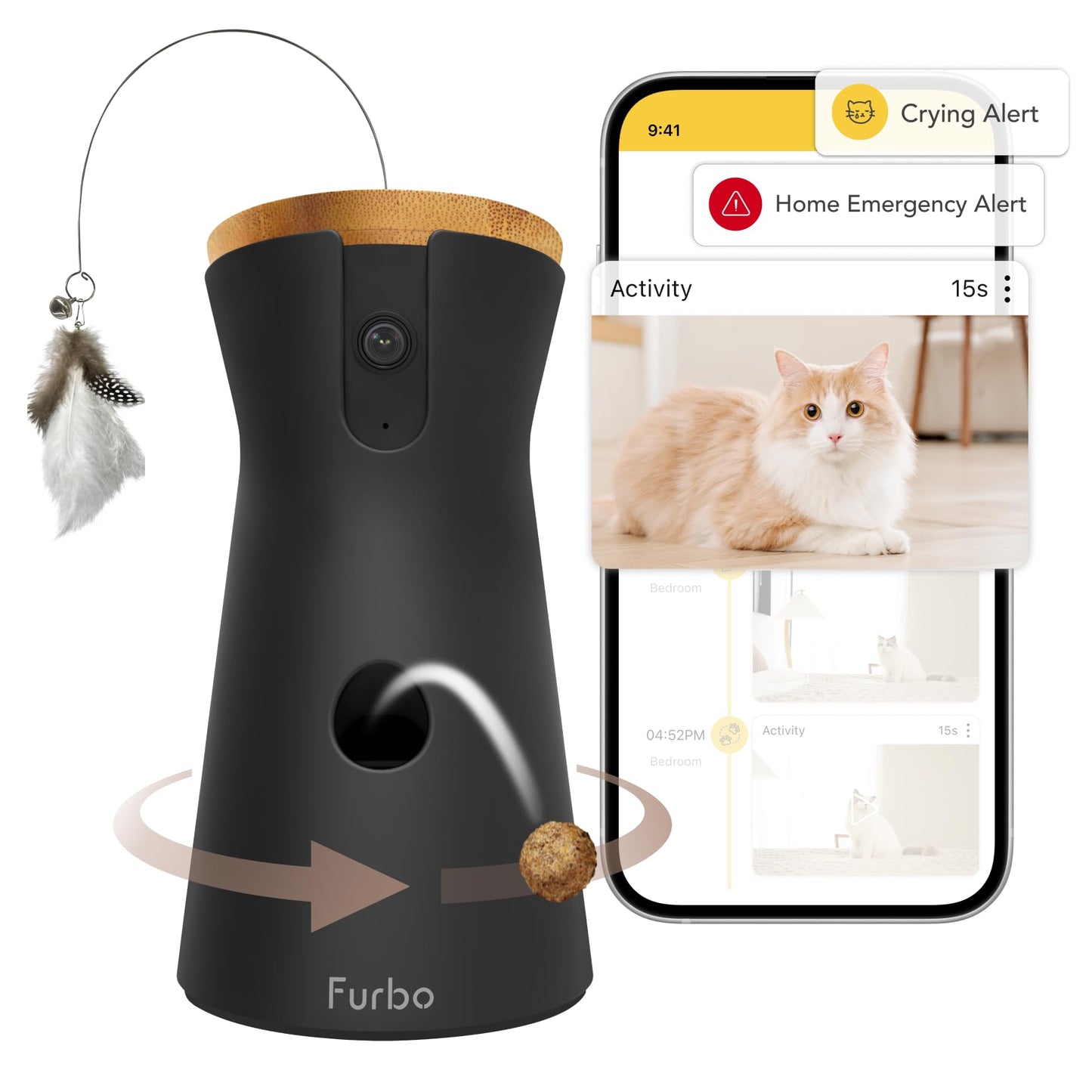 Furbo 360° Dog Camera w/Home Safety Package [PREMIUM W/SUBSCRPITION] Smart Pet Monitor w/App for Dog & Home, Rotating 360° View, Colour Night Vision, Auto-Tracking, Treat-toss, Barking, Smart Alert
