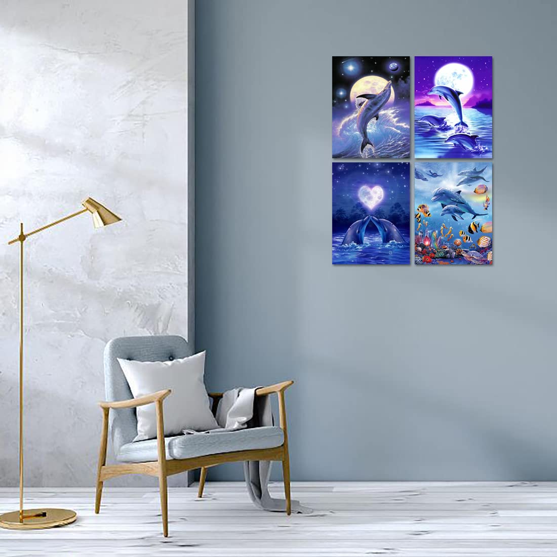 Muzagroo Art 5D Diamond Painting Kits for Adults, DIY Diamond Art Kits for Beginners, Turtle Diamond Dot Kits Gem Arts and Crafts for Living Room, Gem Painting Bedroom 4 PCS Wall Art