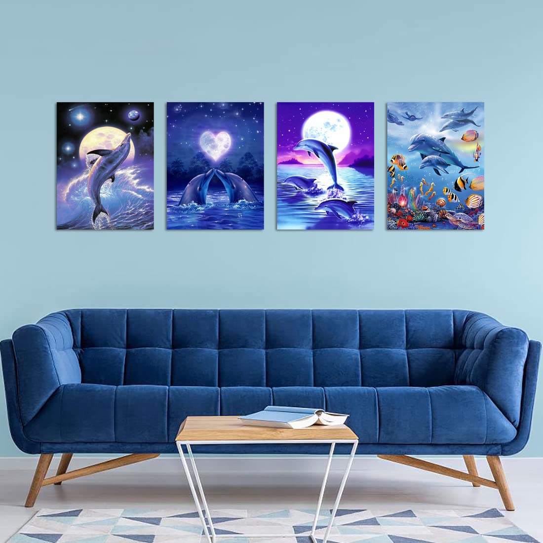 Muzagroo Art 5D Diamond Painting Kits for Adults, DIY Diamond Art Kits for Beginners, Turtle Diamond Dot Kits Gem Arts and Crafts for Living Room, Gem Painting Bedroom 4 PCS Wall Art