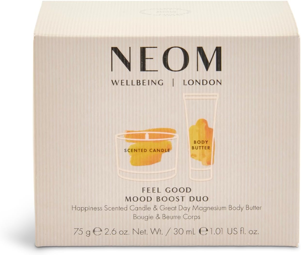 NEOM- Feel Good Mood Boost Duo Gift Set | Happiness Scented Candle & Great Day Magnesium Body Butter
