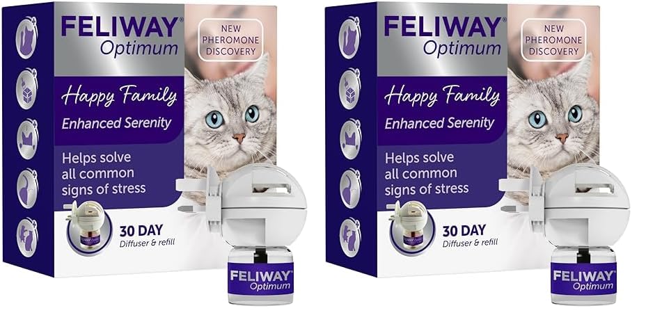 FELIWAY Optimum 30 Day Cat Calming Odourless Plug In Pheromone Diffuser Starter Kit, 48ml - Helps Solve Signs of Stress in Cats & Kittens, Veterinary Recommended, Drug-free, Clinically Proven