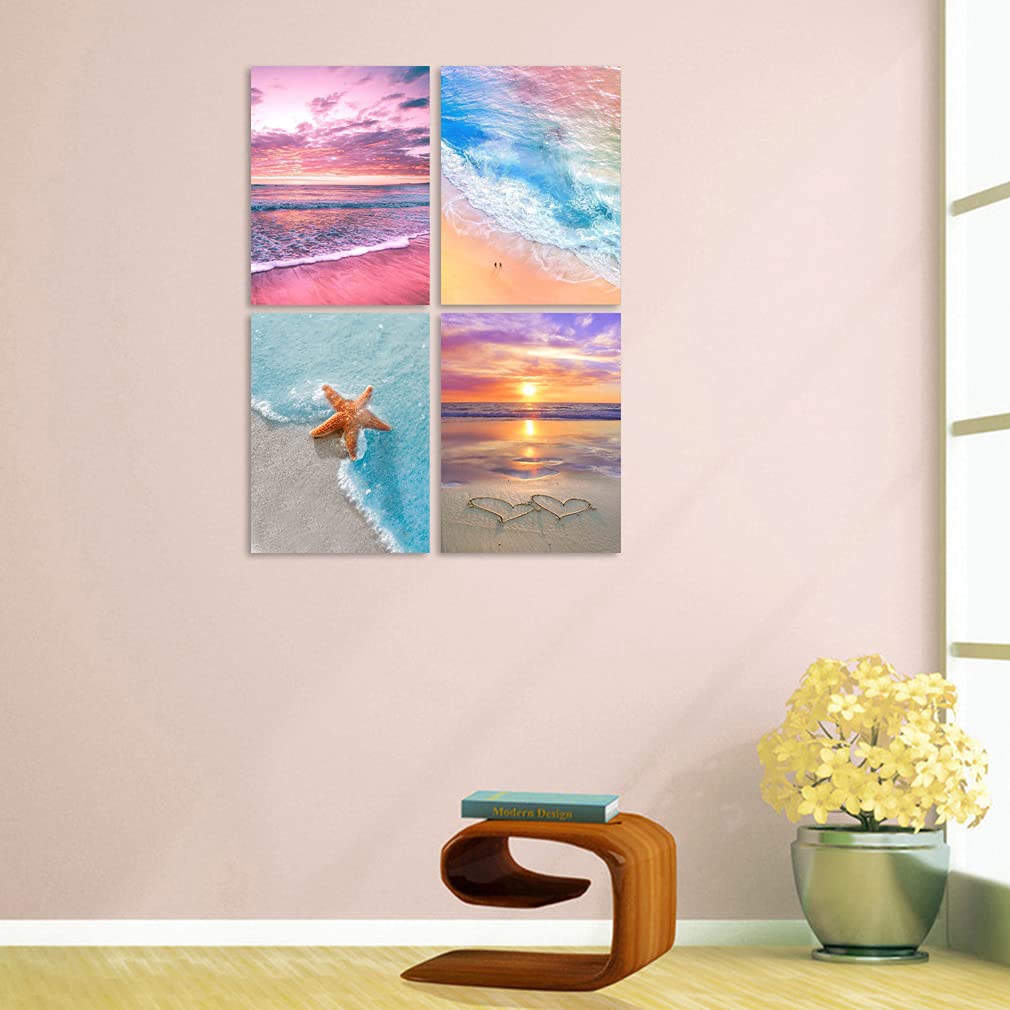 Muzagroo Art 5D Diamond Painting Kits for Adults, DIY Diamond Art Kits for Beginners, Turtle Diamond Dot Kits Gem Arts and Crafts for Living Room, Gem Painting Bedroom 4 PCS Wall Art
