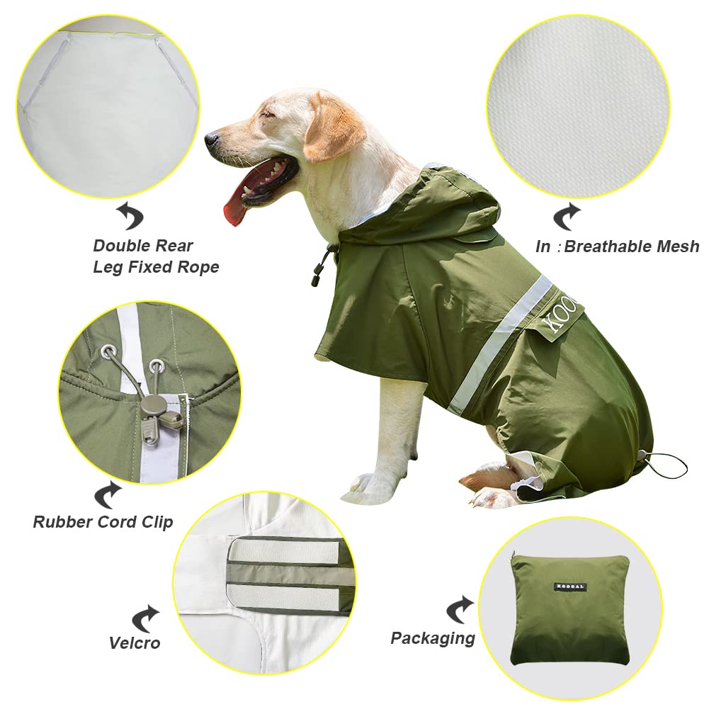 KOOGAL Waterproof Dog Raincoat with Hood Reflective Design with Leash Hole, Adjustable Reflective Jacket,Rain Poncho, Breathable and Lightweight, Suitable for Rainy Day Walking