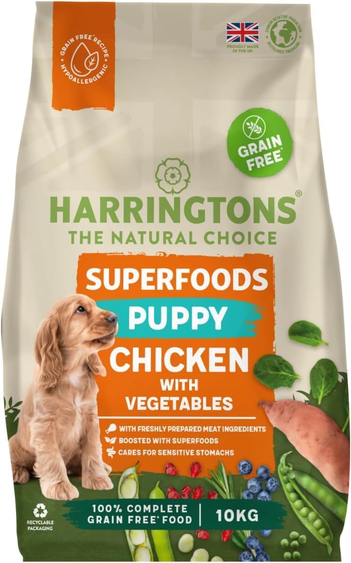Harringtons Superfoods Puppy Complete Grain Free Hypoallergenic Chicken with Veg Dry Dog Food 10kg - Made with All Natural Ingredients, Packaging may vary