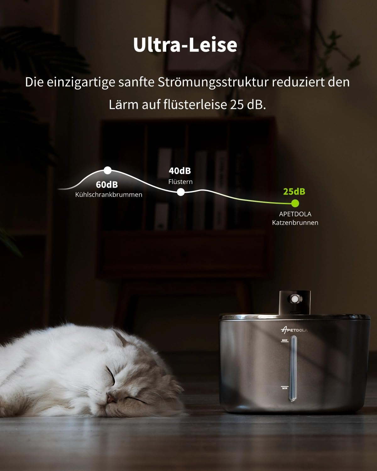 APETDOLA Stainless Steel Cat Water Fountain, 135 fl oz/4L Wireless Cat Fountain for Drinking, Automatic Water Fountain Cats Bowl for Pets and Dogs (white, 1 filter)