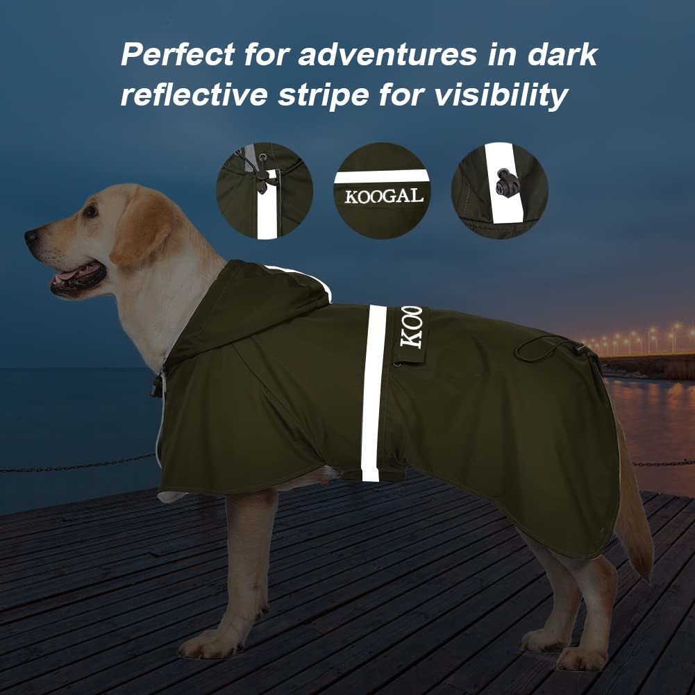 KOOGAL Waterproof Dog Raincoat with Hood Reflective Design with Leash Hole, Adjustable Reflective Jacket,Rain Poncho, Breathable and Lightweight, Suitable for Rainy Day Walking