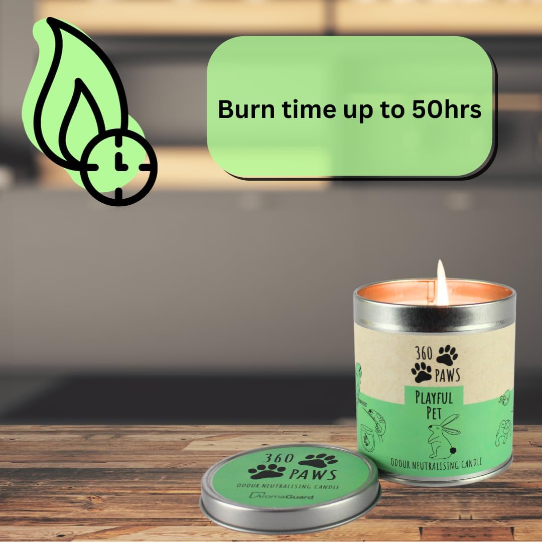 360 Paws Odour Neutralising Frangranced Pet Candle Fresh Lavendar & Neroli - Playful Pet Scented Candle