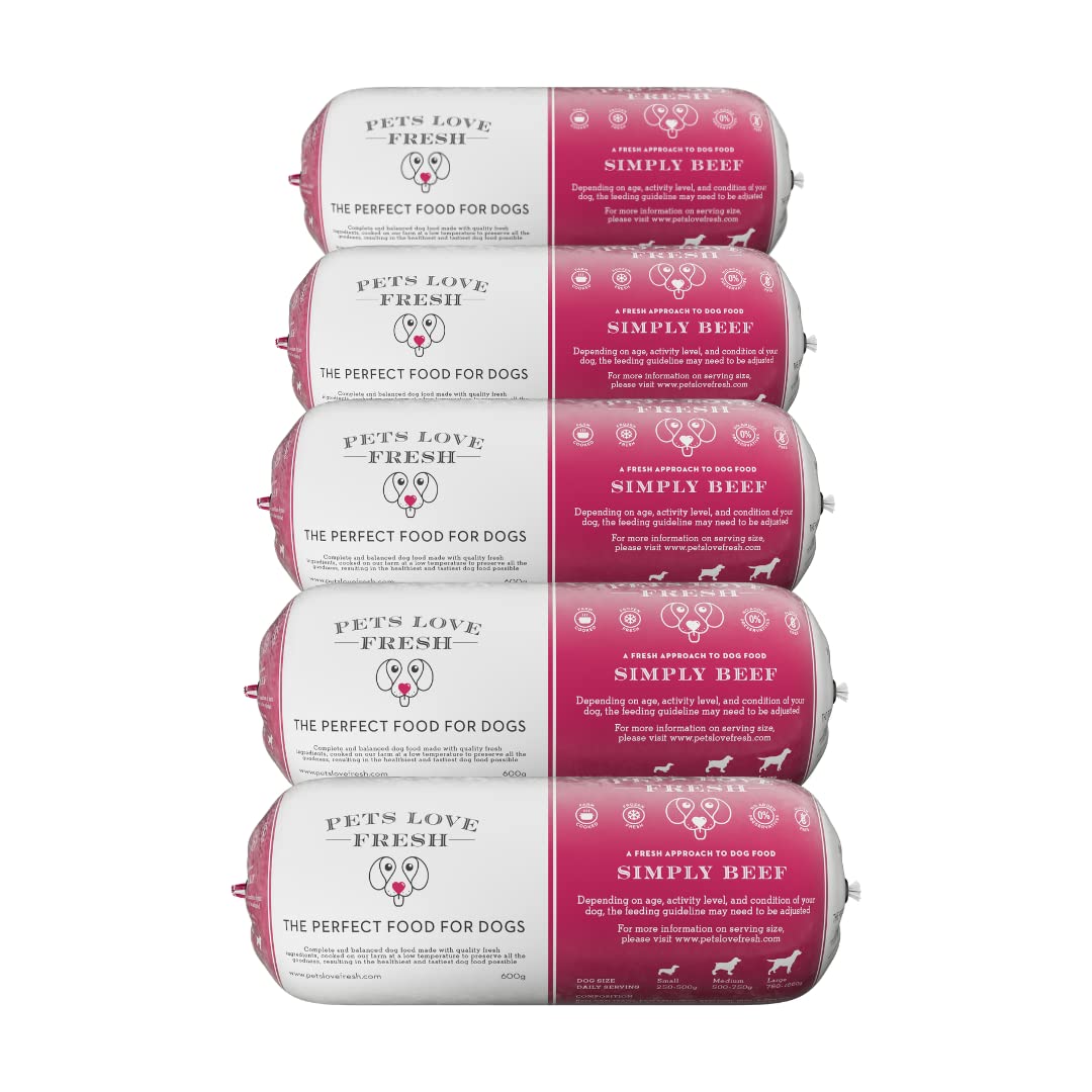 Healthy & Tasty Fresh Dog Food by Pets Love Fresh - 100% Natural - Real British Meat - Zero Preservatives - SimHealthy & Tasty Fresh Dog Food by Pets Love Fresh - 100% Natural - Real British Meat - Zero Preservatives - Simply Chicken (5 x 600g chub rolls)