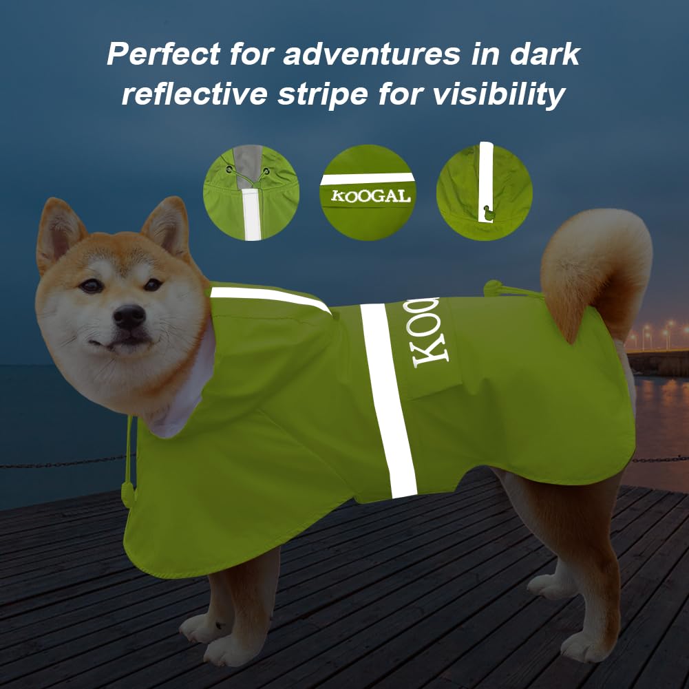 KOOGAL Waterproof Dog Raincoat with Hood Reflective Design with Leash Hole, Adjustable Reflective Jacket,Rain Poncho, Breathable and Lightweight, Suitable for Rainy Day Walking
