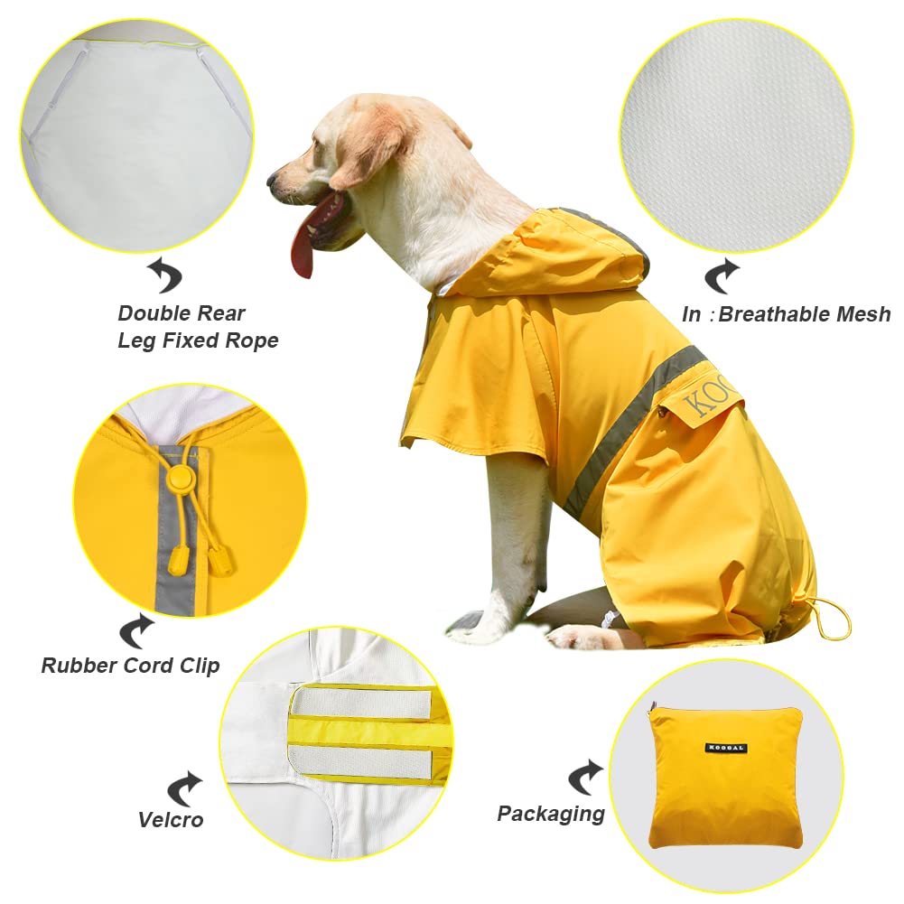 KOOGAL Waterproof Dog Raincoat with Hood Reflective Design with Leash Hole, Adjustable Reflective Jacket,Rain Poncho, Breathable and Lightweight, Suitable for Rainy Day Walking