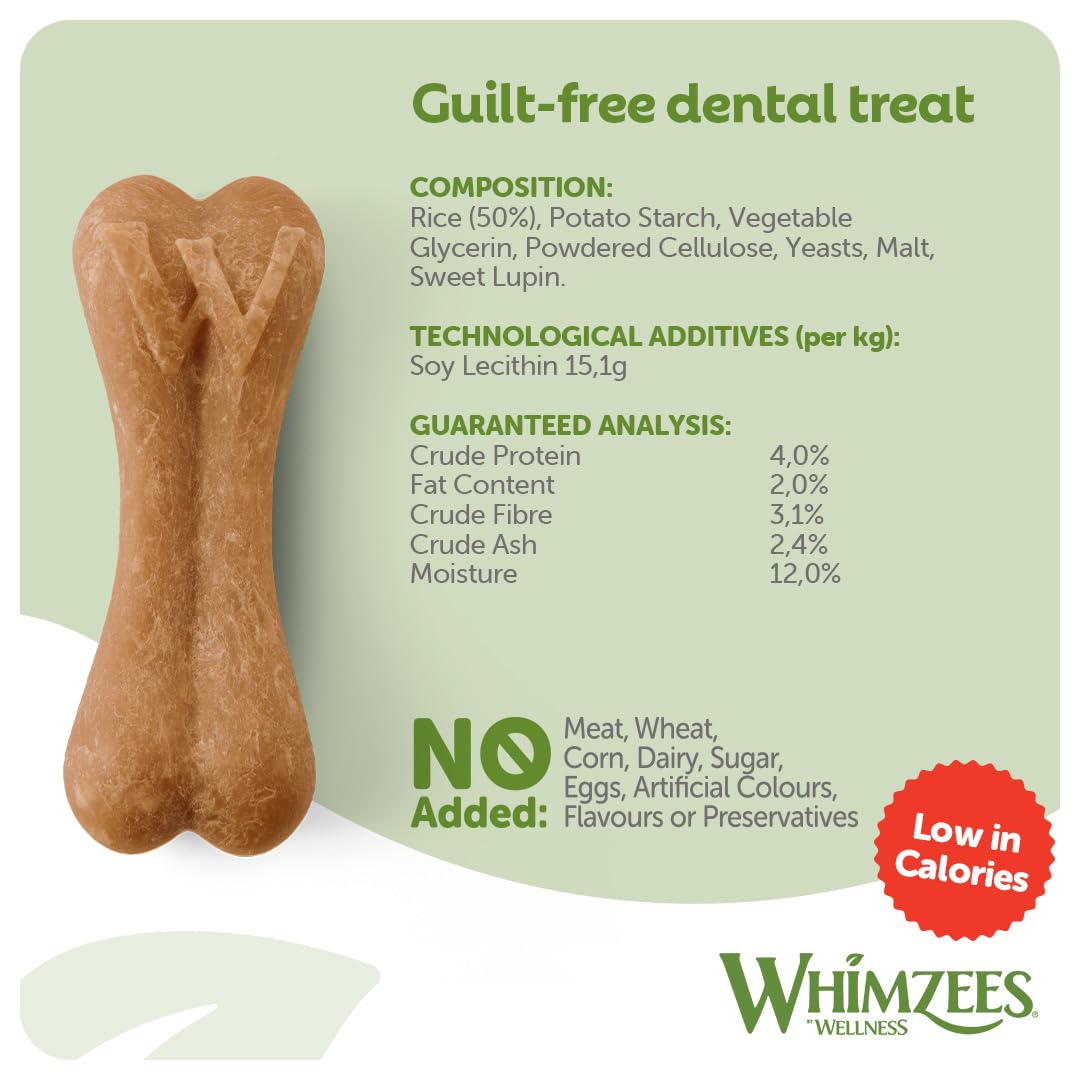 WHIMZEES By Wellness Rice Bone, Dog Dental Sticks, 9 Pieces, Size M/L, Dog Chews for Medium to Large Breeds, Natural, Gluten-Free, Rawhide-Free, Vegetarian
