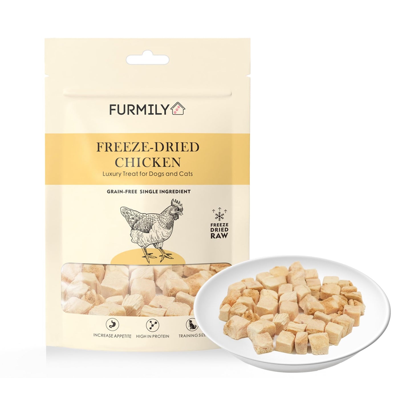 Freeze-Dried Chicken Pet Treats by FURMILY 40g, for Cat & Dog, Food Topper, Natrual, No Additive, 100% Chicken, Freeze-dried to protect nutrition, High protein, Healthy, Easy Digestion