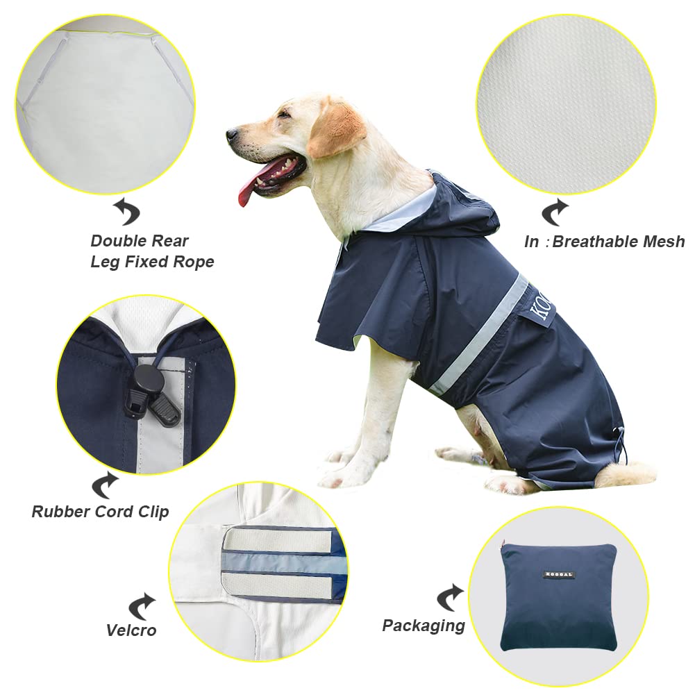 KOOGAL Waterproof Dog Raincoat with Hood Reflective Design with Leash Hole, Adjustable Reflective Jacket,Rain Poncho, Breathable and Lightweight, Suitable for Rainy Day Walking