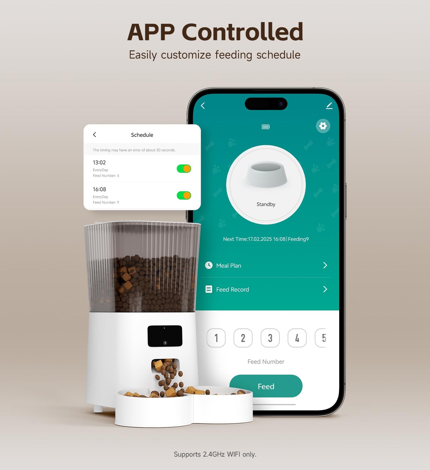 5L Cat Feeder Automatic with Timer, Automatic Cat Feeder, 1-9 Meals Per Day, Cats Food Dispenser with 2 Bowl, Auto Pet Feeder for 2 kittens and Small Dogs, Dual Power Supply     FREE DELIVERY