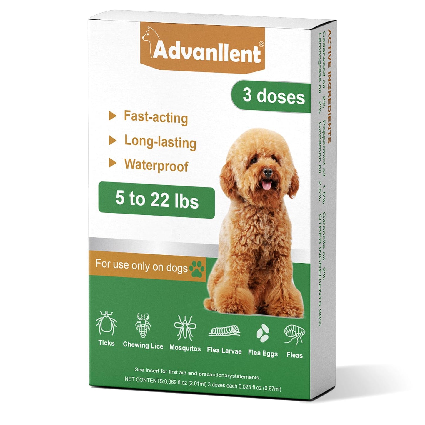 Natural Spot on Flea and Tick Treatment for Dogs, Flea and Tick Prevention for Dogs, Dog Flea Treatment, Fast Acting & Waterproof, 3 Pipettes (11-20kg Medium Dogs)