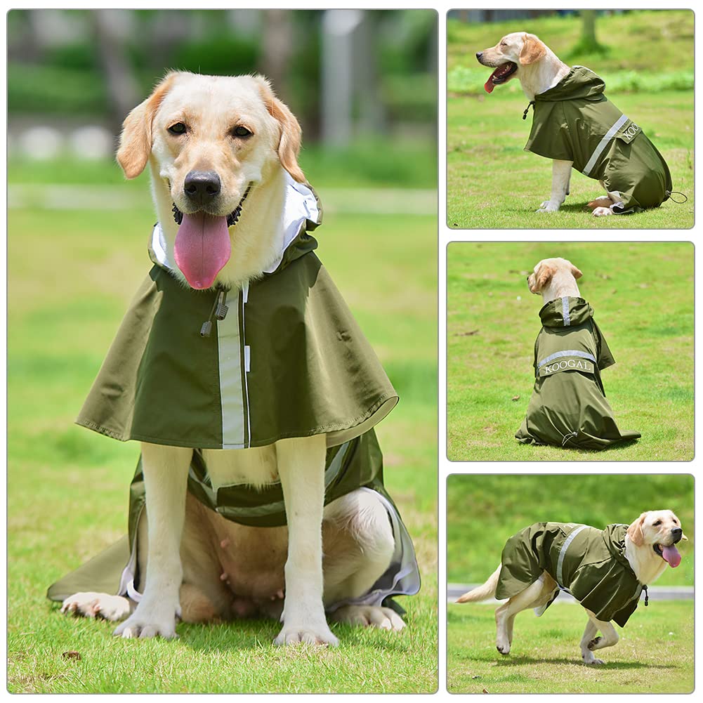 KOOGAL Waterproof Dog Raincoat with Hood Reflective Design with Leash Hole, Adjustable Reflective Jacket,Rain Poncho, Breathable and Lightweight, Suitable for Rainy Day Walking