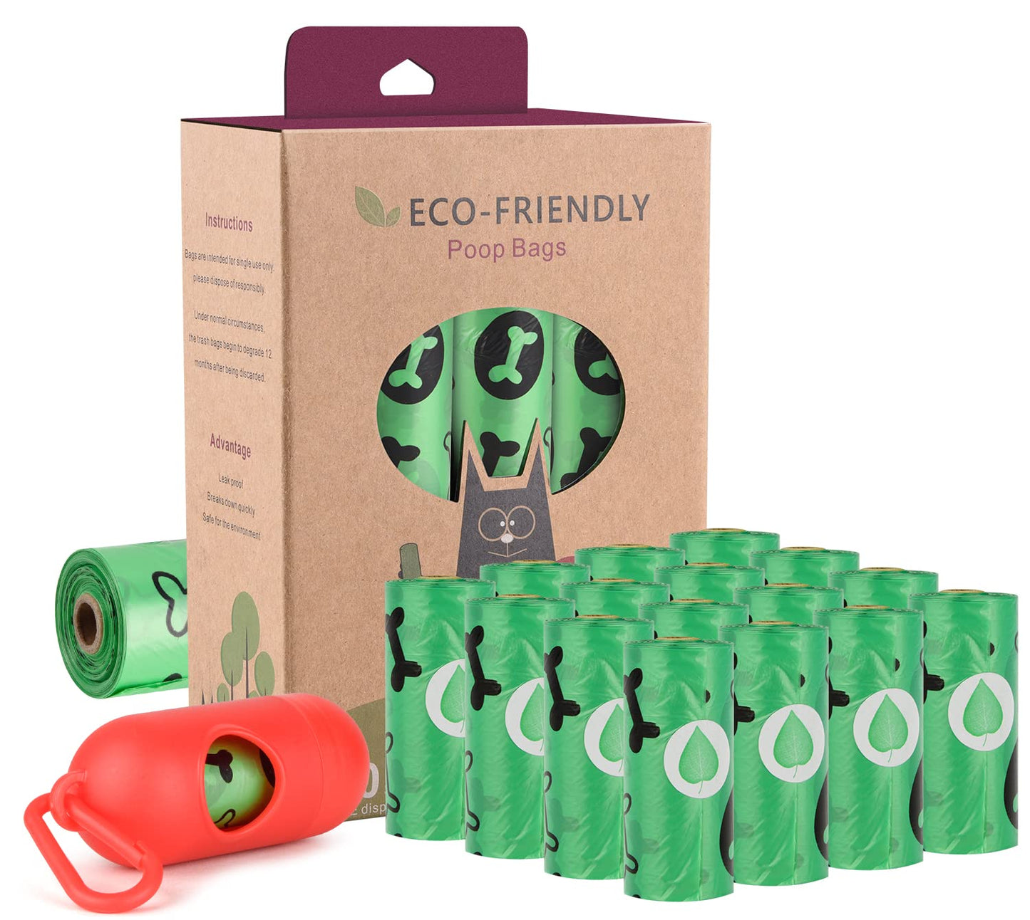 Nineaccy Biodegradable Dog Poo Bags with Holder-240 Large Poop Bags, Corn Starch Blended Compostable Poo Bag, Extra Thick Strong Leak Proof Poop Waste Bag for Dogs