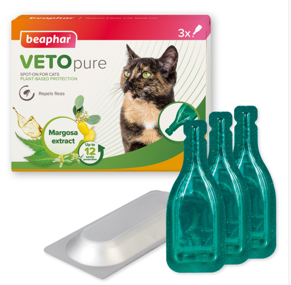 Beaphar Cat VETOpure Spot On Repels Fleas 12 Week 3 pipettes