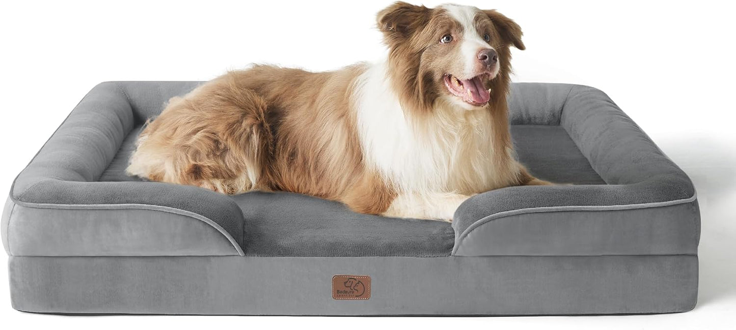 Bedsure Dog Sofa Bed Extra Large - Washable Orthopedic Dog Beds and Couch with Removable Flannel Zipper Cover, XL Plus Waterproof Human Dog Bed for Adults, Squre Pet Bed