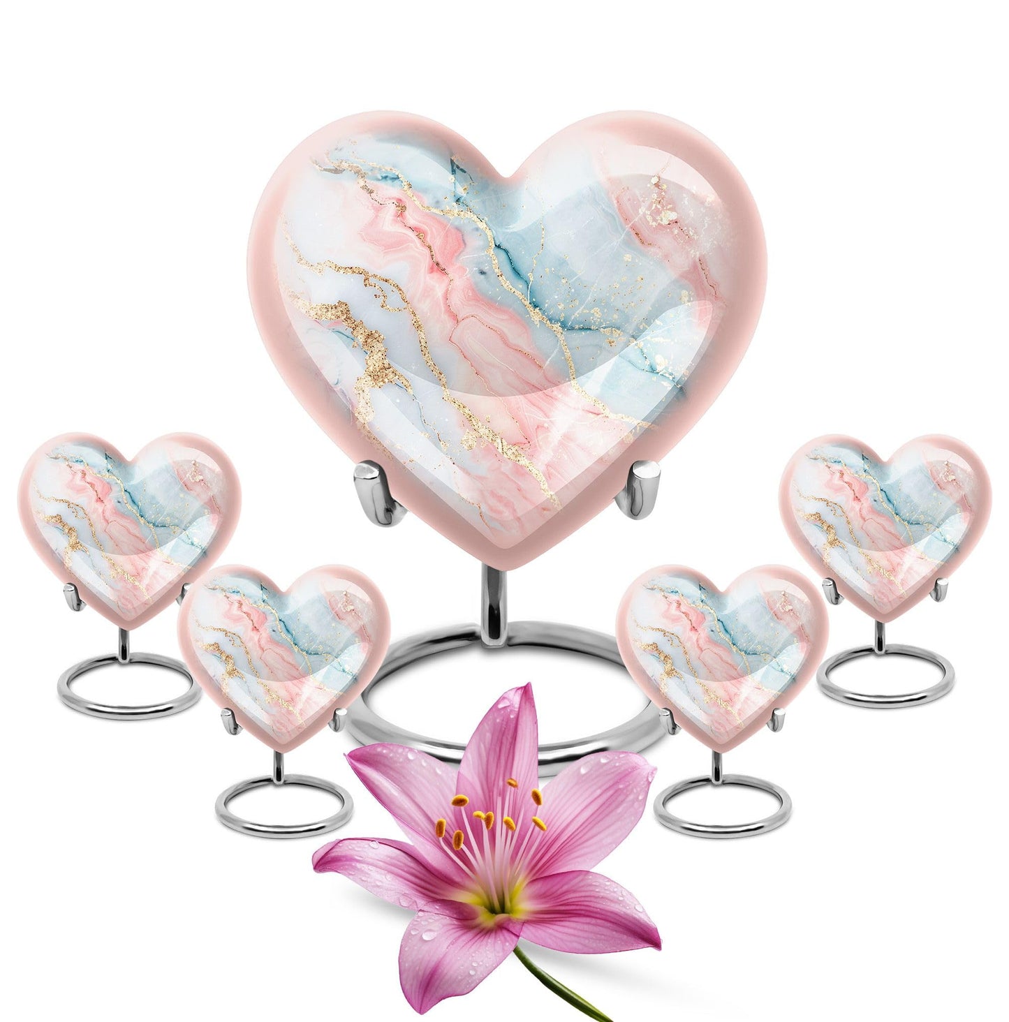 YATHABHISA Blush and Sky Marble Urns for Ashes, Urn for Ashes for Women, Funeral Cremation Urns, Heart Urn, Cremation Urns for Human Ashes, Small Urns for Human Ashes Keepsake (Size - 3inch, 1 Pcs)