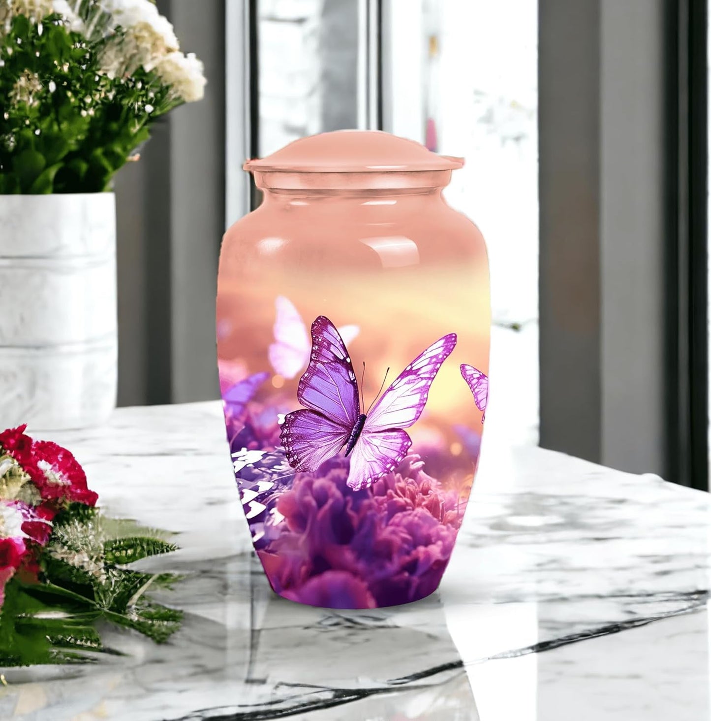 YASUBJAG Dove Urn - Aluminium Cremation Urn for Adults, Multicolor, Birds Pattern, 10 Inch