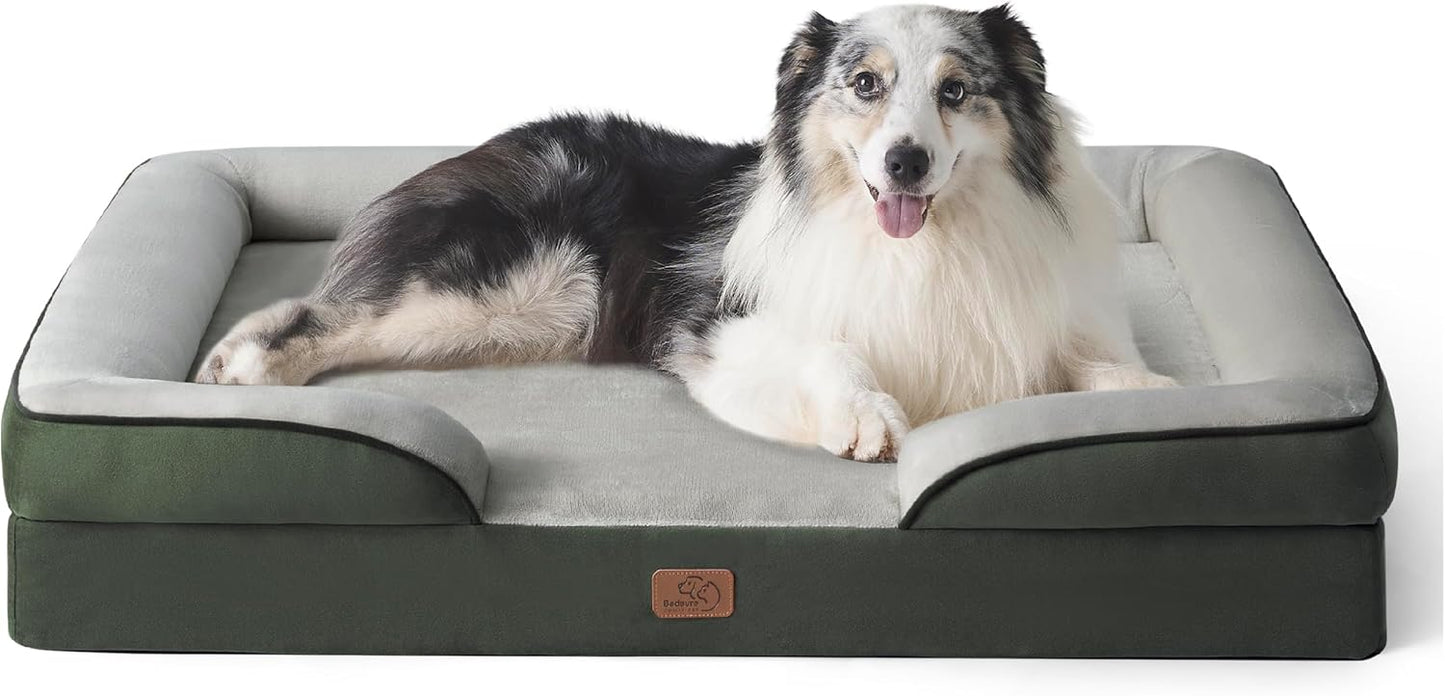 Bedsure Dog Sofa Bed Extra Large - Washable Orthopedic Dog Beds and Couch with Removable Flannel Zipper Cover, XL Plus Waterproof Human Dog Bed for Adults, Squre Pet Bed