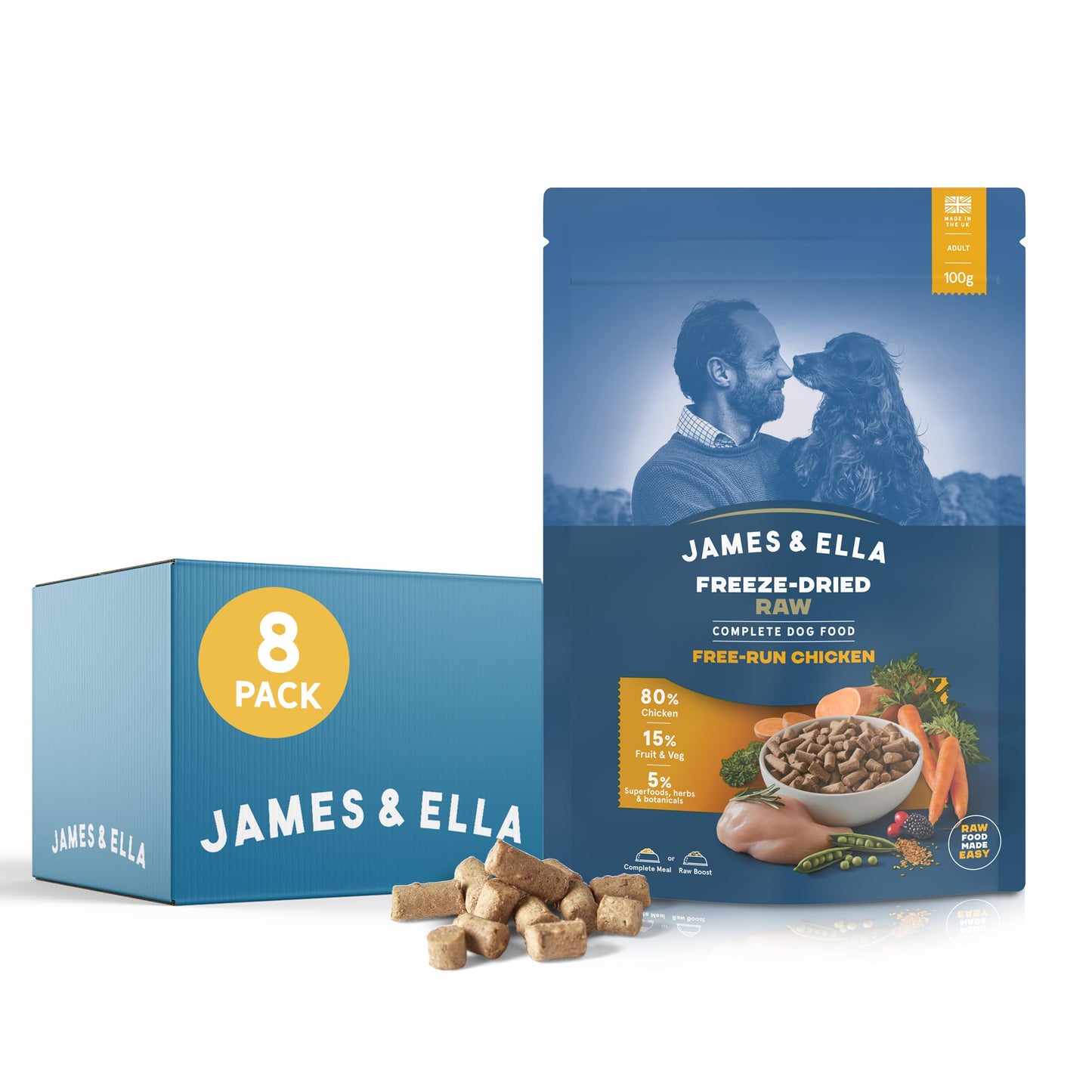 James & Ella Complete Freeze-Dried Raw Dog Food ❘ Free Run Chicken ❘ Freeze-Dried Dog Food, Packed with Protein, Essential Oils & Minerals for Happy, Healthy Dogs, Lightweight & Gluten Free (500g)