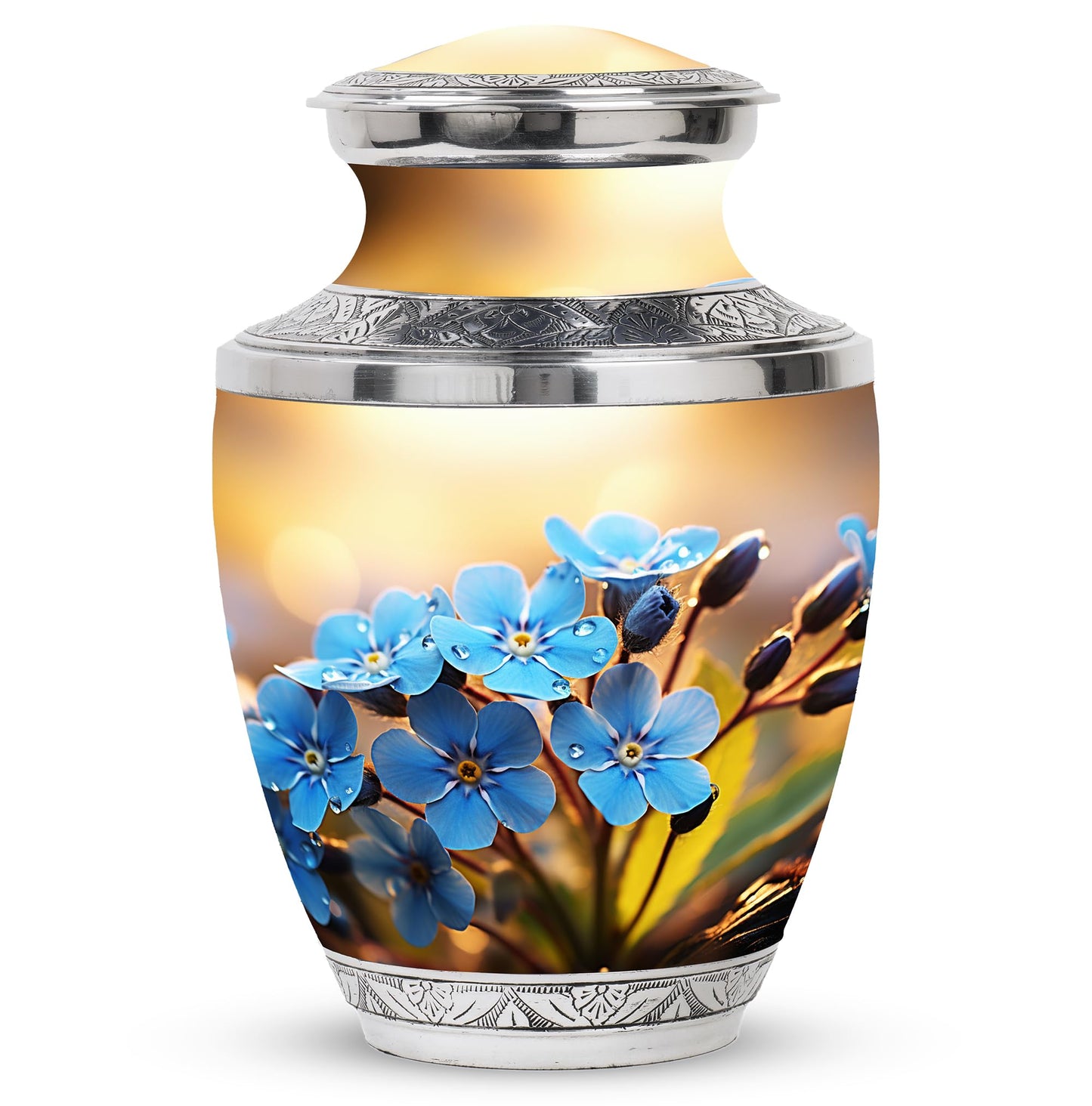 PARUHAS Cremation Forget Me Not Flower Urn - Urns for Ashes Adult Female & Dad Male - Funeral Urns Fopr Human Ashes - Burial Urns for Adult Human Ashes - Unique Urns for Human Ashes (Size - 10inch)