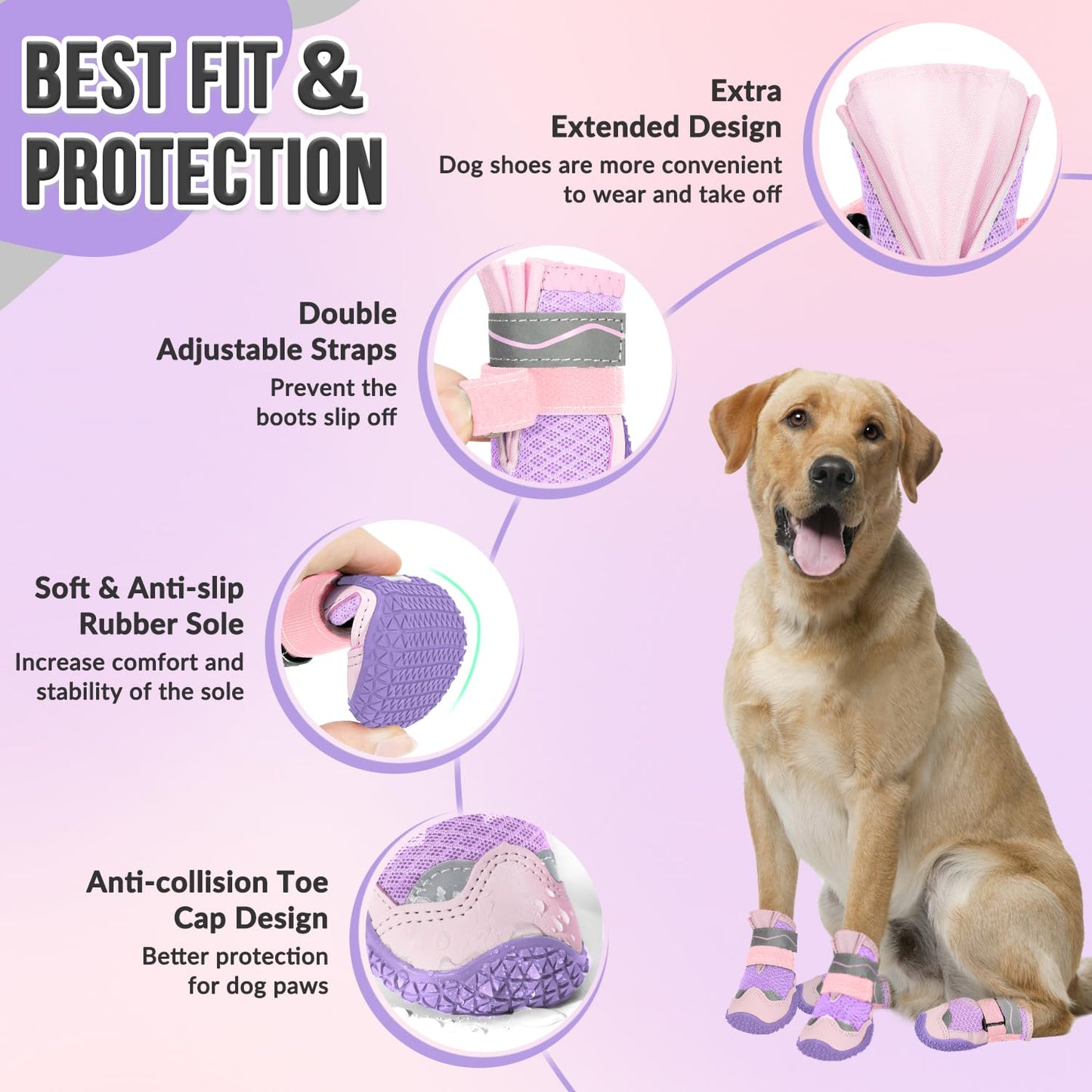 Eyein Dog Boots Paw Protector, Breathable Dog Boots for Injured Paws Waterproof, Dual Adjustable Washable Non-Slip Dog Shoes for Walking, Reflective Dog Shoes for Small Medium Large Dogs(2pcs)