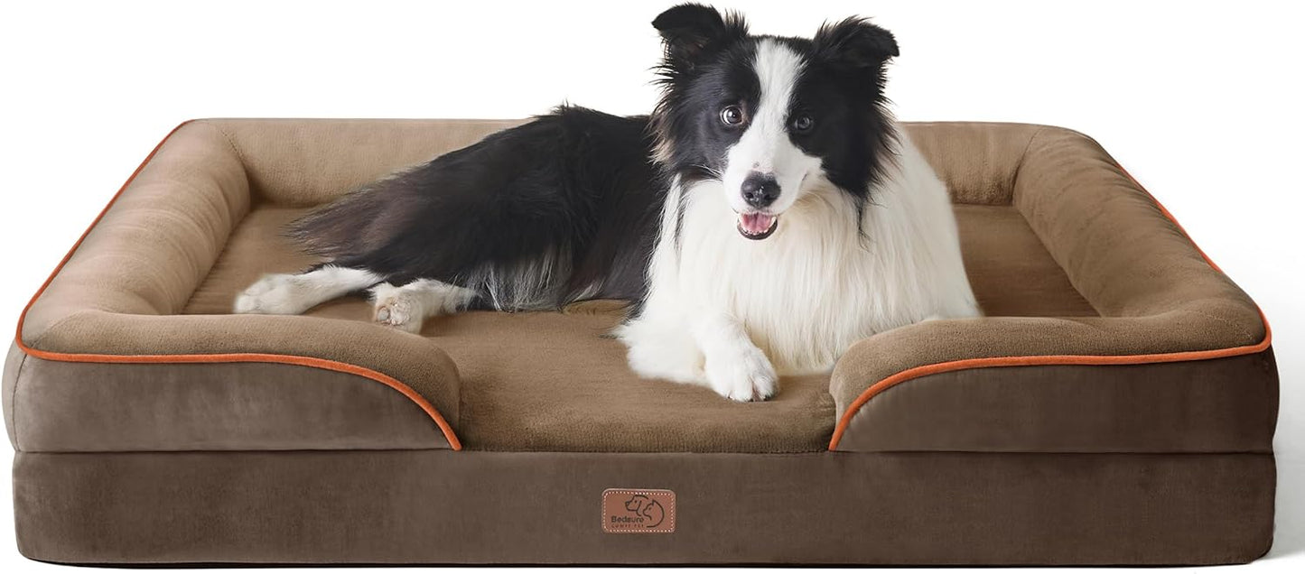 Bedsure Dog Sofa Bed Extra Large - Washable Orthopedic Dog Beds and Couch with Removable Flannel Zipper Cover, XL Plus Waterproof Human Dog Bed for Adults, Squre Pet Bed