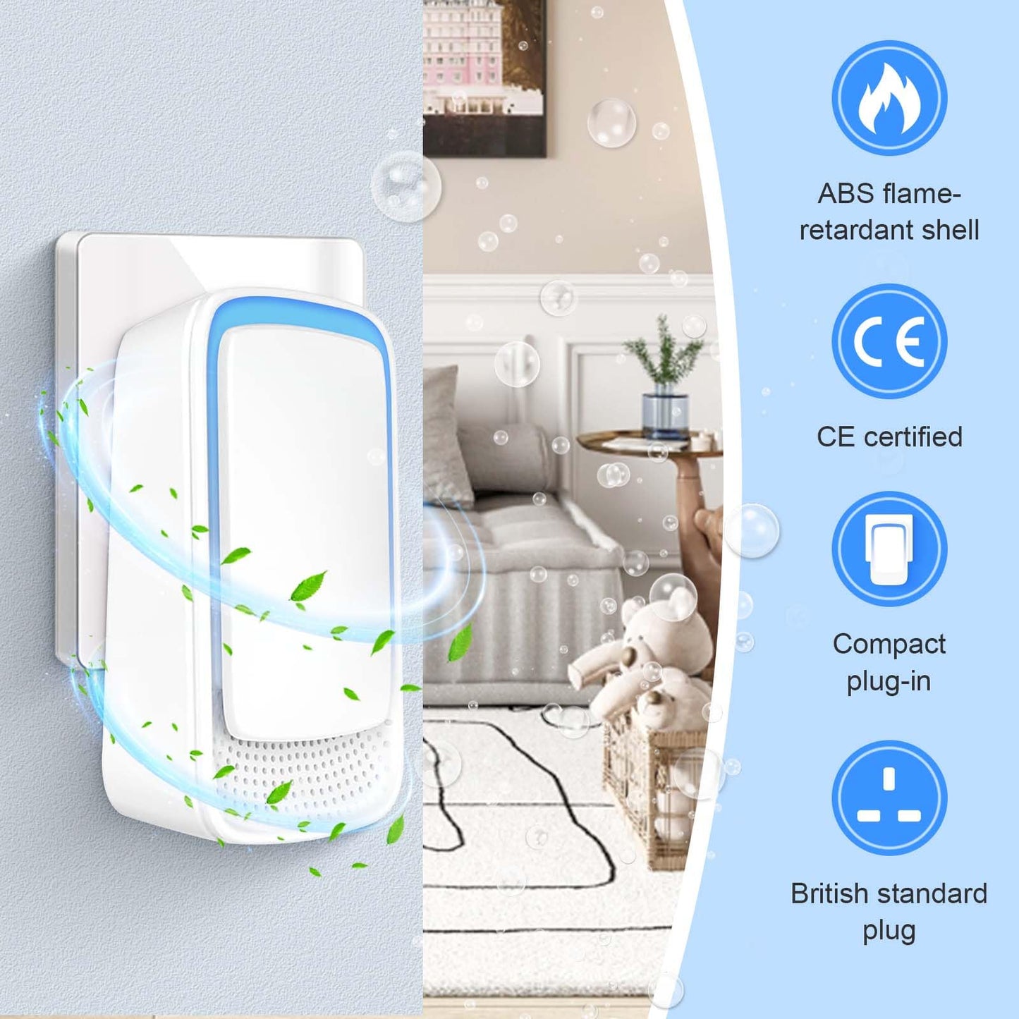 Air Purifier for Bedroom Home, 2 Pack Plug In Negative Ion Air Purifier, Portable Quiet Ioniser for Smokers, Reduces Odours from Pets/Toilet/Dust/Office/Home/Room (2)