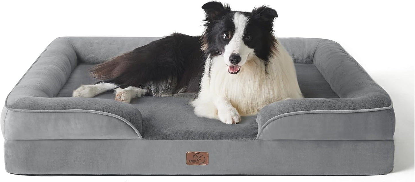 Bedsure Dog Sofa Bed Extra Large - Washable Orthopedic Dog Beds and Couch with Removable Flannel Zipper Cover, XL Plus Waterproof Human Dog Bed for Adults, Squre Pet Bed