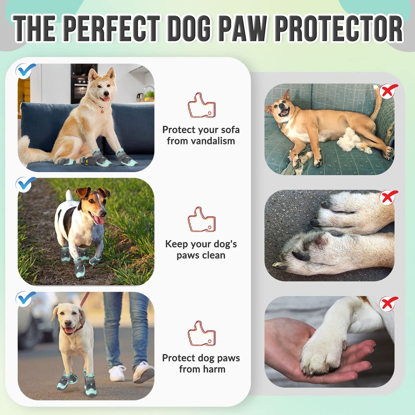 Eyein Dog Boots Paw Protector, Breathable Dog Boots for Injured Paws Waterproof, Dual Adjustable Washable Non-Slip Dog Shoes for Walking, Reflective Dog Shoes for Small Medium Large Dogs(2pcs)
